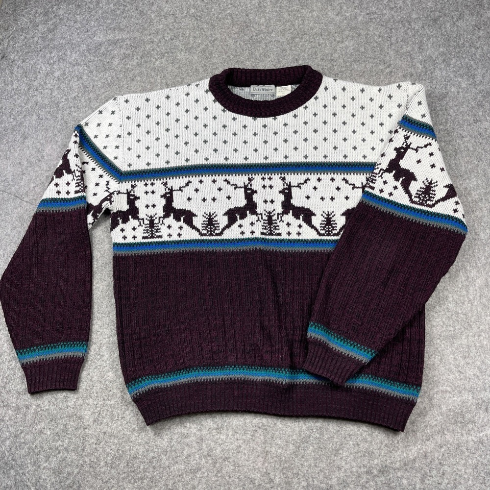 VTG Rob Winter Sweater Mens XL‎ Reindeer Snowflakes Trees Grandpa Cabin Core